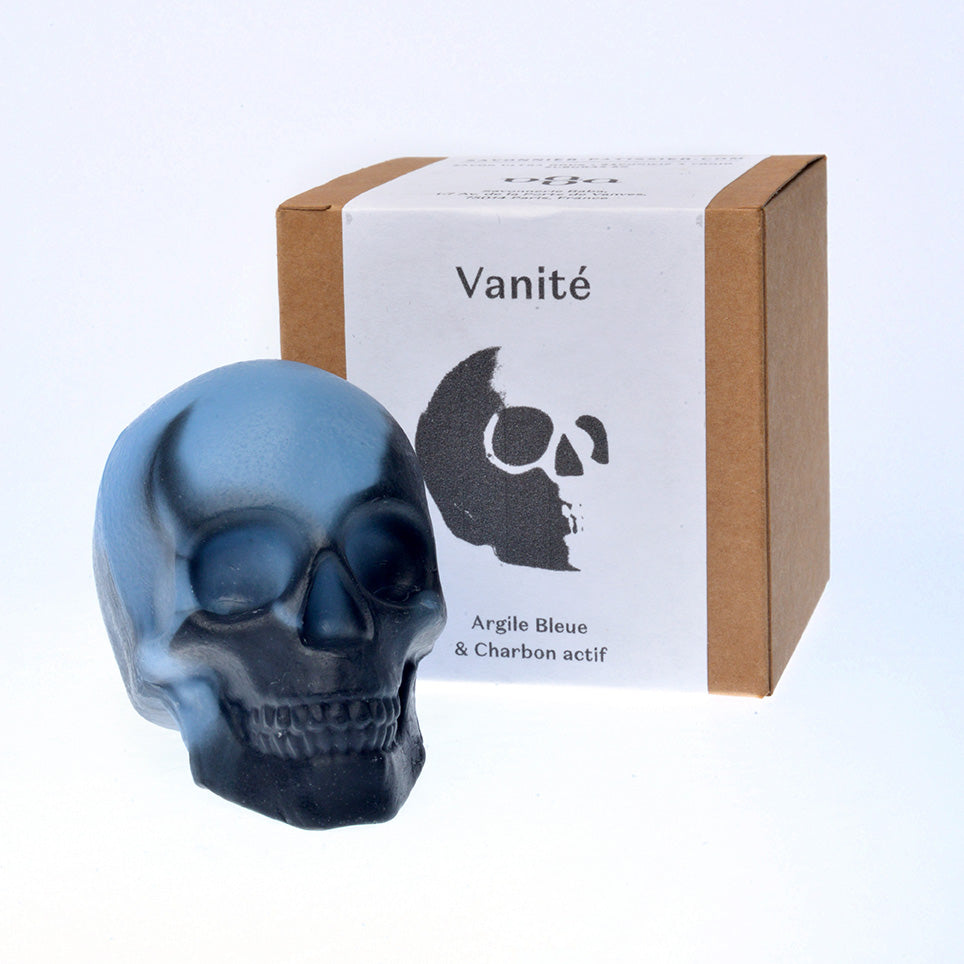 savon-artisanal-naturel-cosmetique-saponification-crane-skull-tete-mort-vanite-karite-coco-charbon-argile-bleu